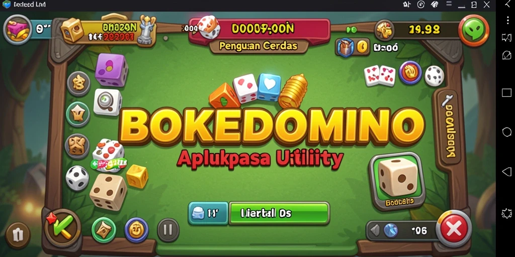 Tampilan utama BOKEDOMINO dengan fitur-fitur utilitas yang menarik.