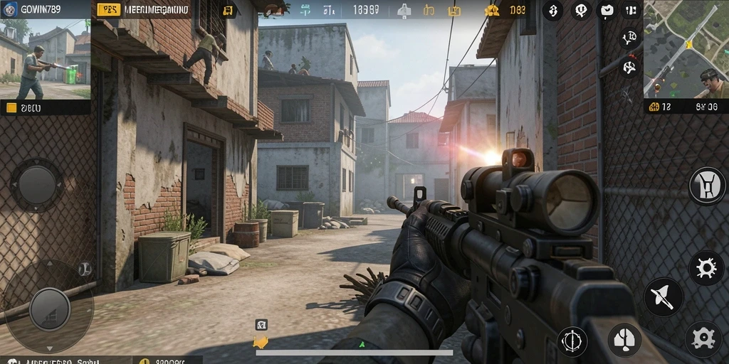 Screenshot GOWIN789 menampilkan aksi intens dalam pertempuran FPS.