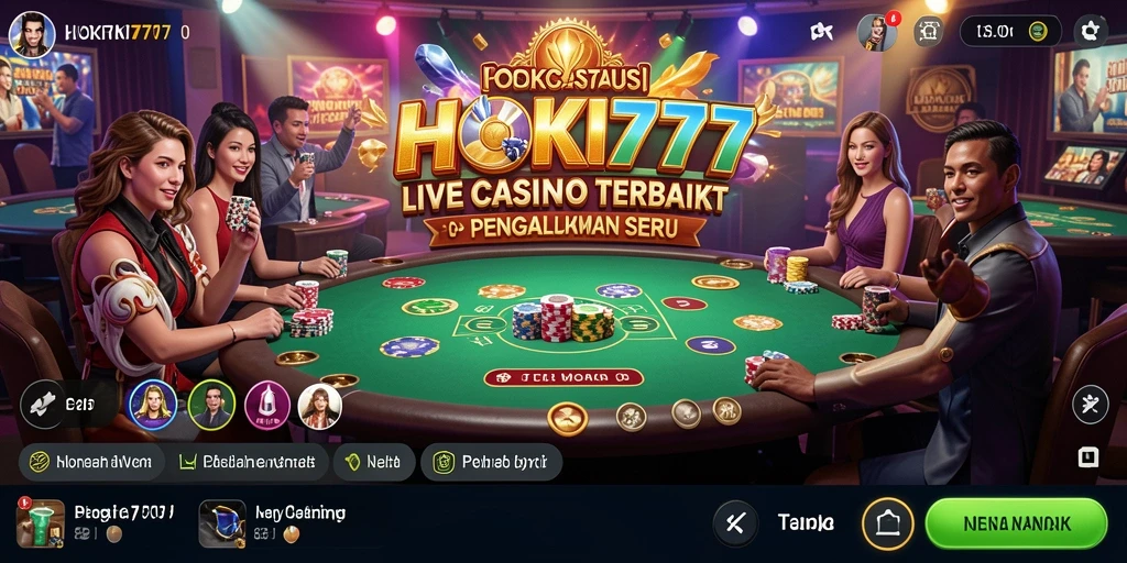 Tampilan screenshot HOKI777 yang menunjukkan dealer langsung dalam permainan Live Casino.