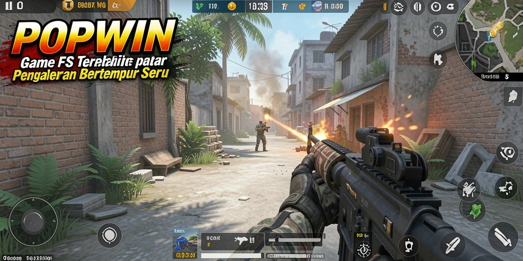 Tampilan gameplay intens dari POPWIN dalam aksi FPS.
