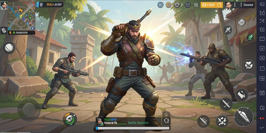 Tangkapan layar gameplay ROLEX878 yang menampilkan pertarungan intens Battle Royale.